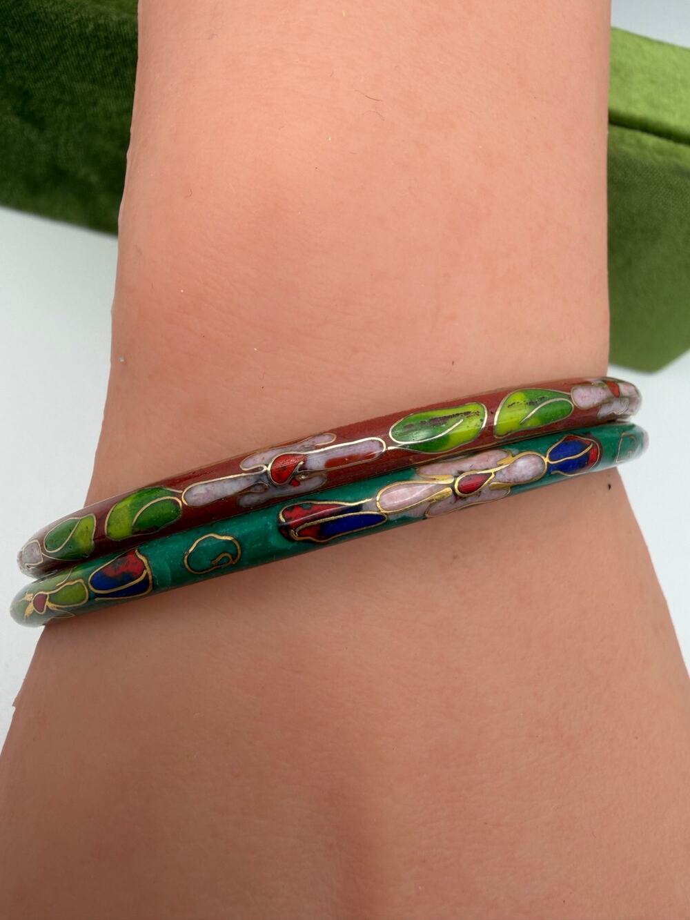 Two vintage cloisonné enamel bangle bracelets